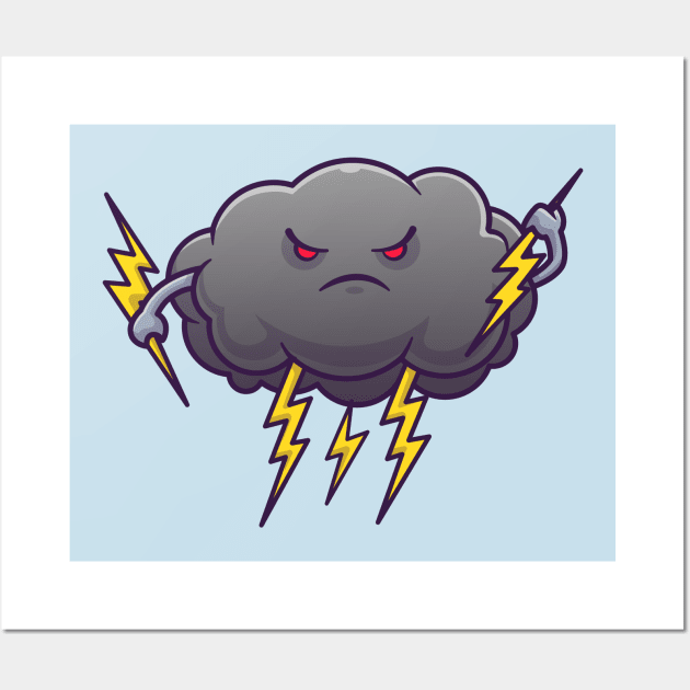 Cute Angry Cloud Storm With Thunder Cartoon Wall Art by Catalyst Labs